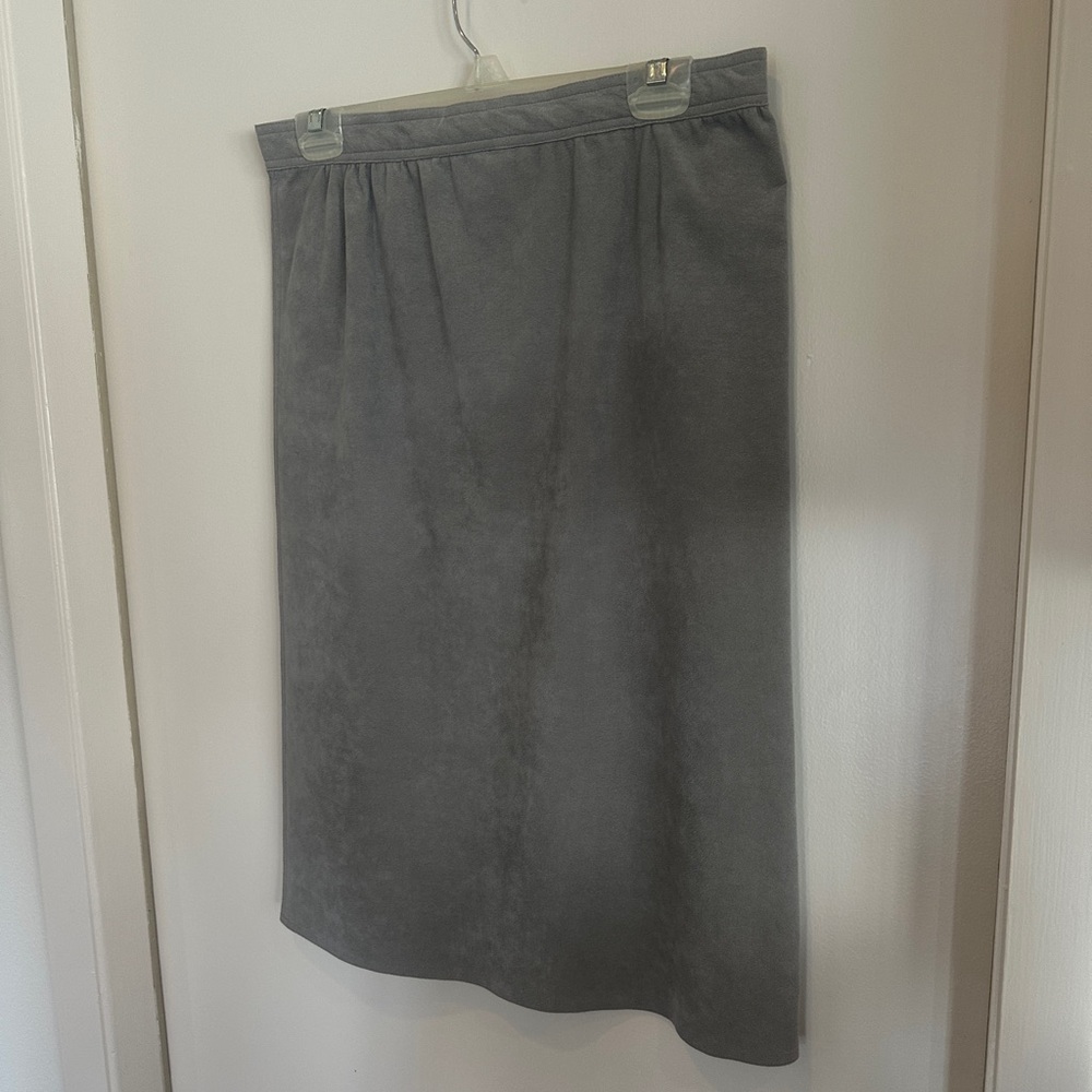 Elegant Gray Suede Women's Midi Skirt